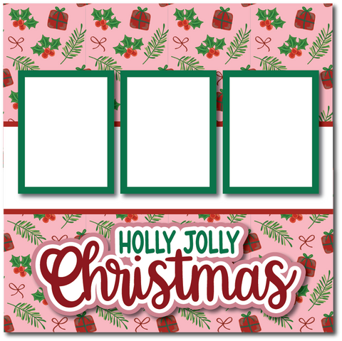 Holly Jolly Christmas - Printed Premade Scrapbook Page 12x12 Layout
