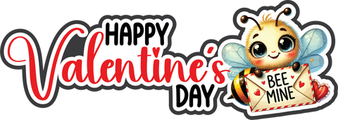 Happy Valentine's Day - Bee Mine - Scrapbook Page Title Die Cut