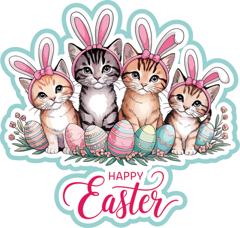 Happy Easter - Cats - Scrapbook Page Title Die Cut