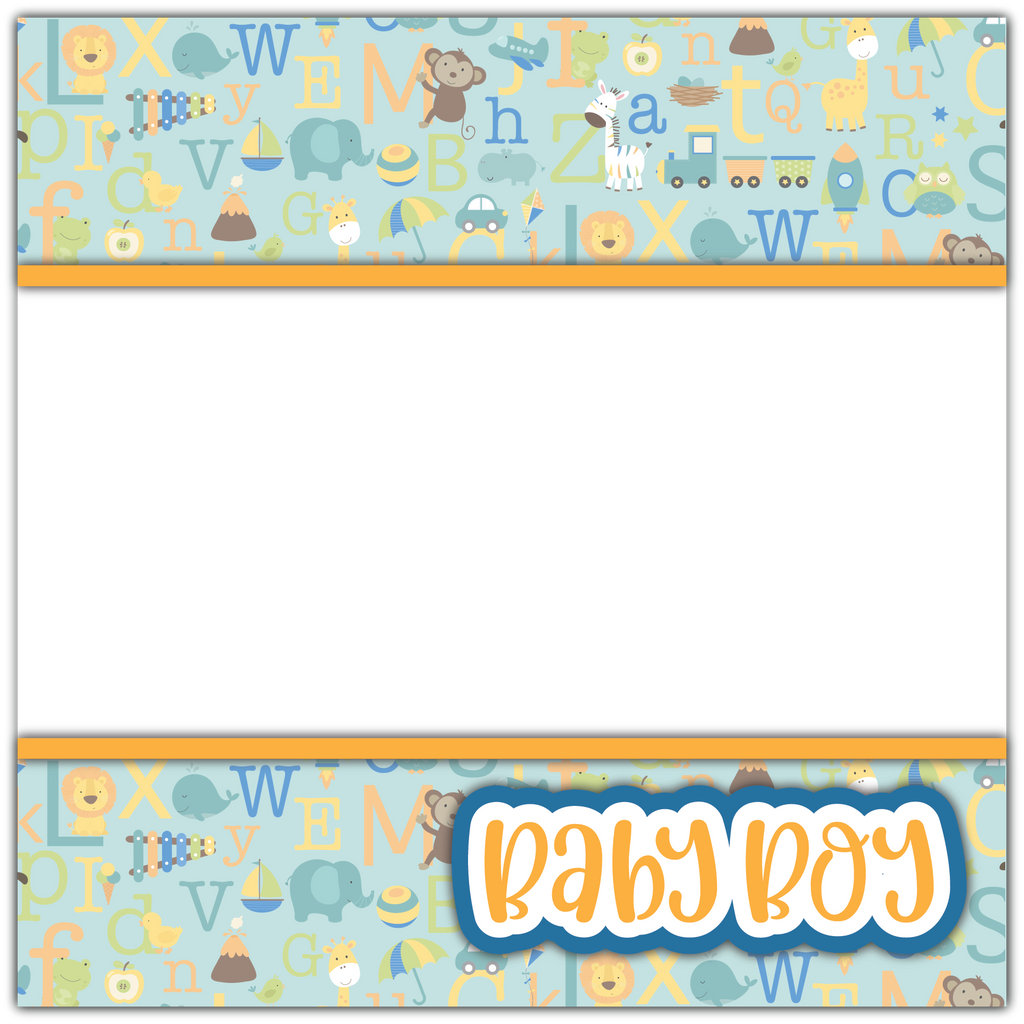 Baby Boy 2 Printed 12X12 Pre-made Scrapbook Pages Quick Pages Shower Paper  Premade Layout Paper Digiscrapprints A0044 