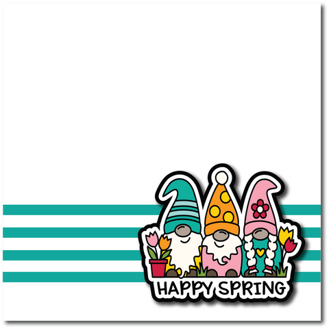 Happy Spring - Gnomes - Printed Premade Scrapbook Page 12x12 Layout