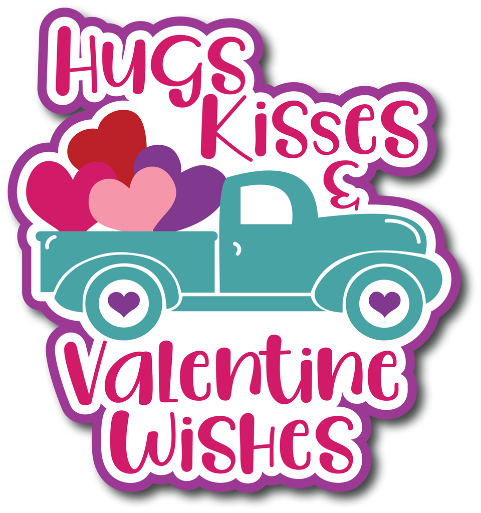 Hugs & Kisses and Valentine Wishes - Scrapbook Page Title Sticker