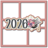 2026 - Graudation - Floral - 4 Frames - Scrapbook Page Layered Overlay Kit