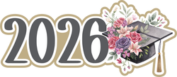 2026 - Graduation Cap - Floral - Scrapbook Page Title Die Cut