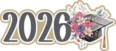2026 - Graduation Cap - Floral - Scrapbook Page Title Die Cut
