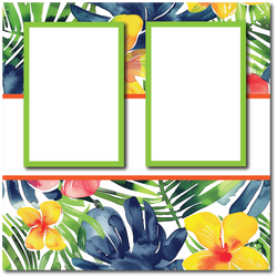 Bright Tropical Floral - 2 Frames - Blank Printed Scrapbook Page 12x12 Layout