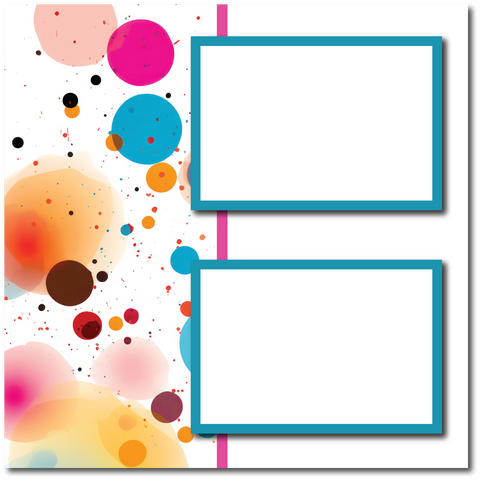 Colorful Paint Dots - 2 Frames - Blank Printed Scrapbook Page 12x12 Layout
