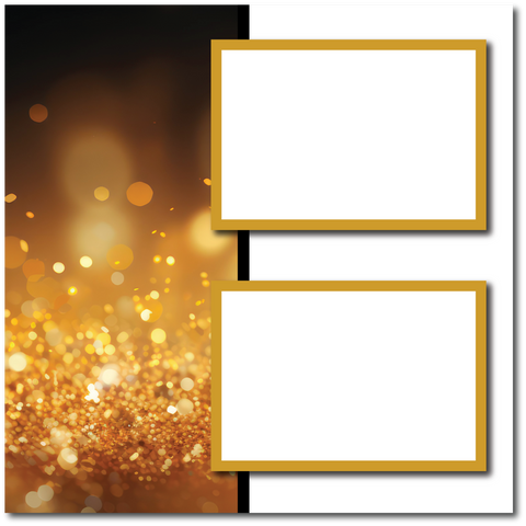Golden Glitter - 2 Frames - Blank Printed Scrapbook Page 12x12 Layout
