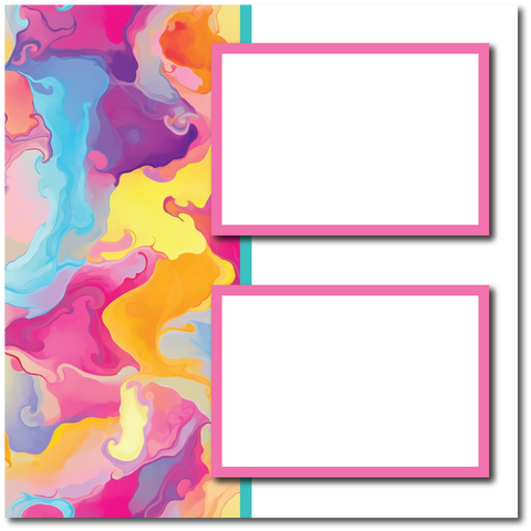 Bright Tie Dye - 2 Frames - Blank Printed Scrapbook Page 12x12 Layout