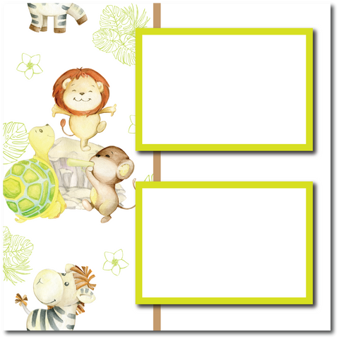 Zoo Animals - 2 Frames - Blank Printed Scrapbook Page 12x12 Layout