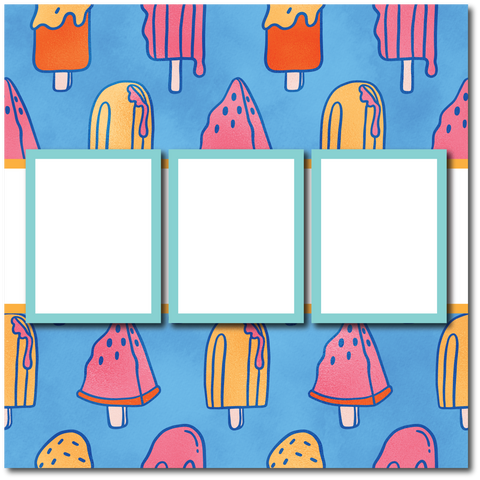 Ice Cream - 3 Frames - Blank Printed Scrapbook Page 12x12 Layout