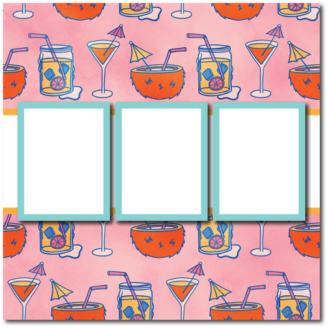Cocktails - 3 Frames - Blank Printed Scrapbook Page 12x12 Layout