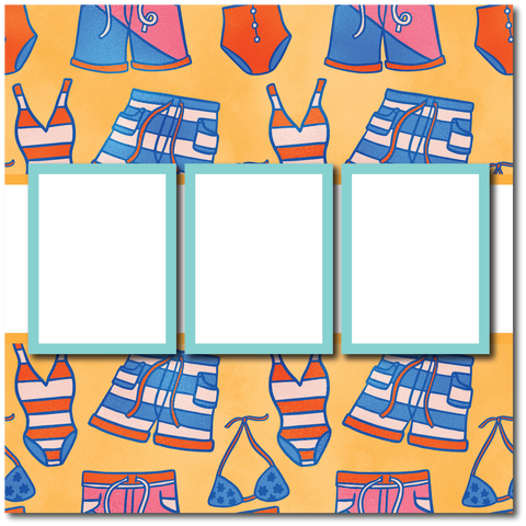 Swimsuits - 3 Frames - Blank Printed Scrapbook Page 12x12 Layout