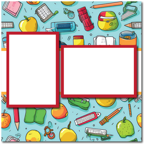 School Supplies - 2 Frames - Blank Printed Scrapbook Page 12x12 Layout