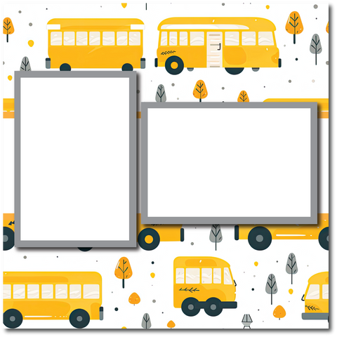 School Buses - 2 Frames - Blank Printed Scrapbook Page 12x12 Layout