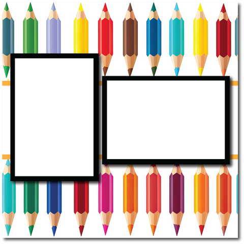 Colored Pencils - 2 Frames - Blank Printed Scrapbook Page 12x12 Layout