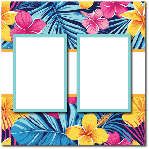 Brights Tropical Flowers - 2 Frames - Blank Printed Scrapbook Page 12x12 Layout