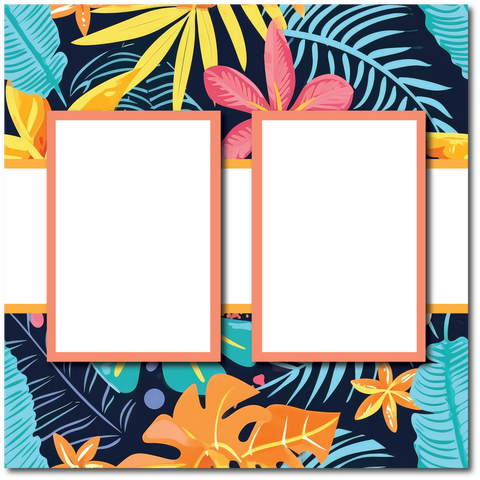 Tropical Flowers - 2 Frames - Blank Printed Scrapbook Page 12x12 Layout