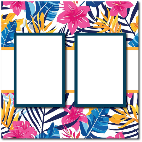 Tropical Florals - 2 Frames - Blank Printed Scrapbook Page 12x12 Layout