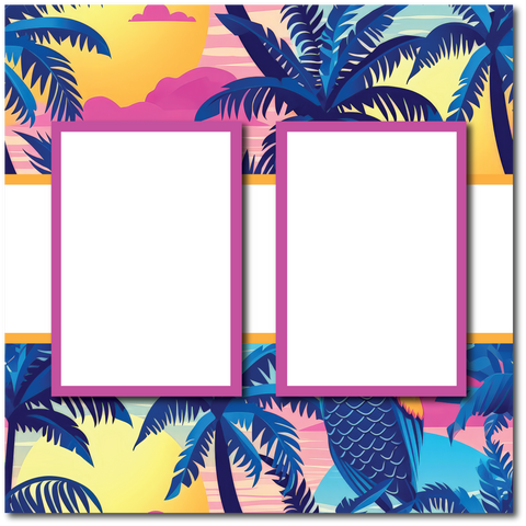 Brights Palm Trees - 2 Frames - Blank Printed Scrapbook Page 12x12 Layout
