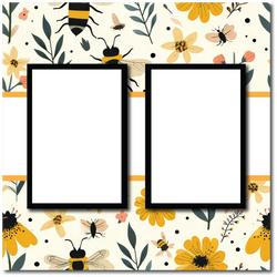 Florals Bees - 2 Frames - Blank Printed Scrapbook Page 12x12 Layout