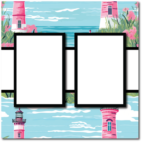 Lighthouse - 2 Frames - Blank Printed Scrapbook Page 12x12 Layout
