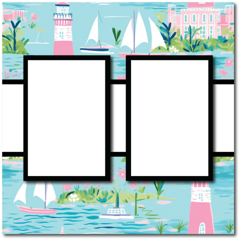 Lighthouse Sailboats - 2 Frames - Blank Printed Scrapbook Page 12x12 Layout