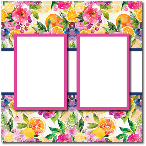 Citrus Floral - 2 Frames - Blank Printed Scrapbook Page 12x12 Layout