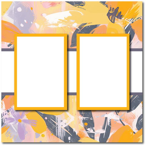 Yellow Abstract - 2 Frames - Blank Printed Scrapbook Page 12x12 Layout