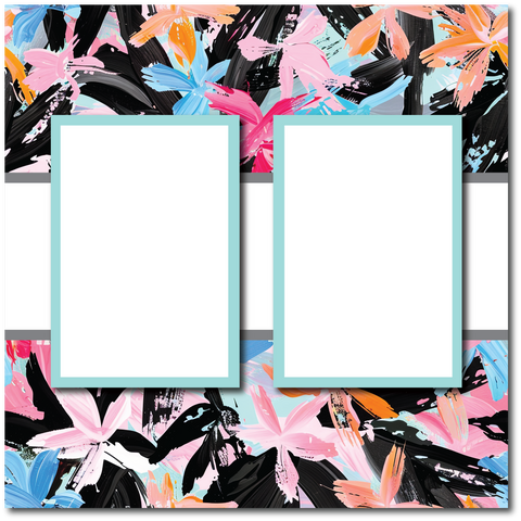 Floral Abstract - 2 Frames - Blank Printed Scrapbook Page 12x12 Layout