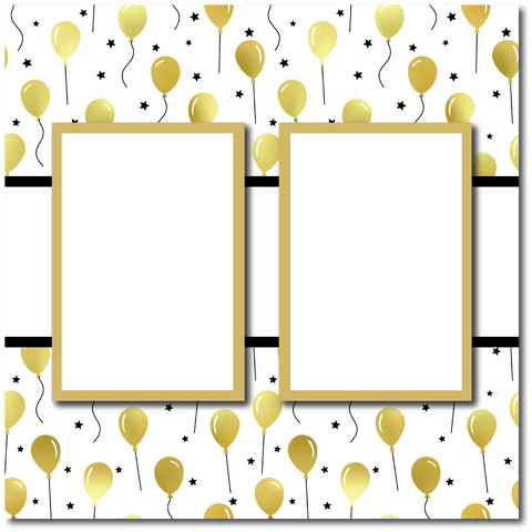 Celebration Balloons - 2 Frames - Blank Printed Scrapbook Page 12x12 Layout