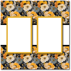 Yellow Grey Floral - 2 Frames - Blank Printed Scrapbook Page 12x12 Layout