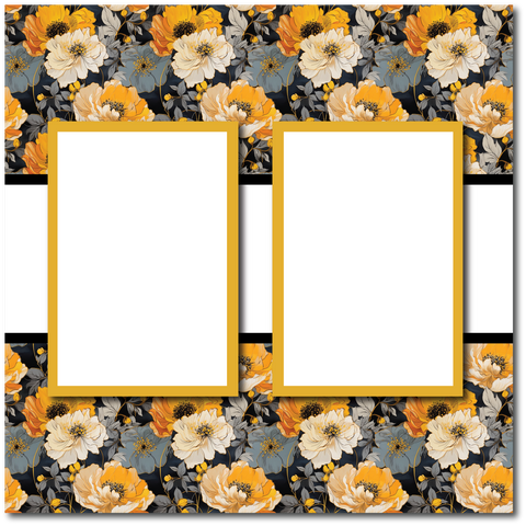 Yellow Grey Floral - 2 Frames - Blank Printed Scrapbook Page 12x12 Layout