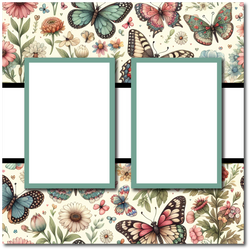 Butterflies Floral - 2 Frames - Blank Printed Scrapbook Page 12x12 Layout