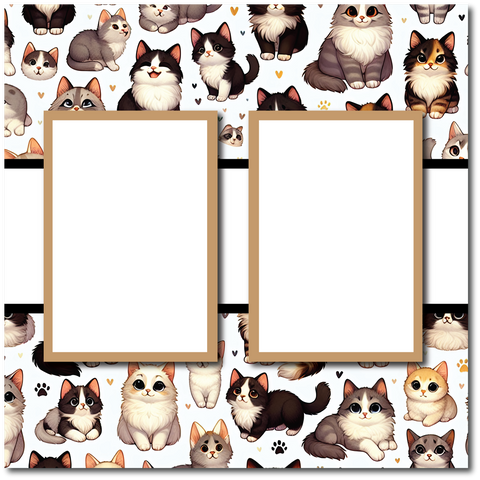 Cats - 2 Frames - Blank Printed Scrapbook Page 12x12 Layout