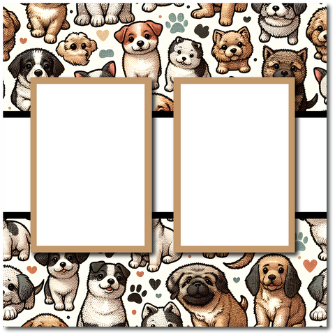 Dogs - 2 Frames - Blank Printed Scrapbook Page 12x12 Layout