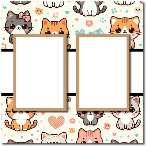 Cats - 2 Frames - Blank Printed Scrapbook Page 12x12 Layout