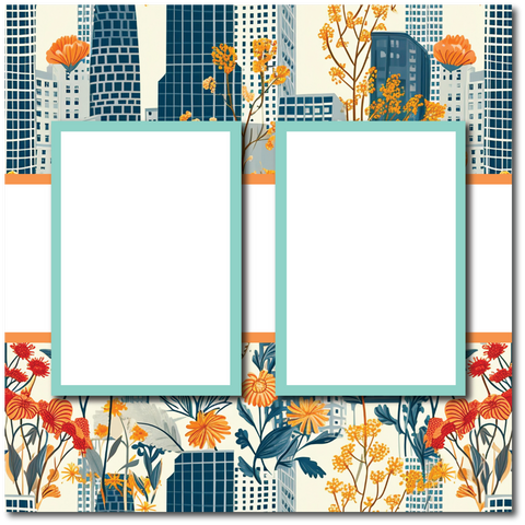 Cityscape Florals - 2 Frames - Blank Printed Scrapbook Page 12x12 Layout