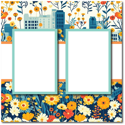 Cityscape Florals - 2 Frames - Blank Printed Scrapbook Page 12x12 Layout