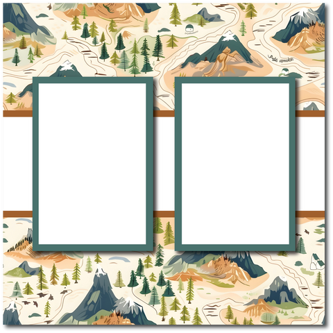 Mountains - 2 Frames - Blank Printed Scrapbook Page 12x12 Layout