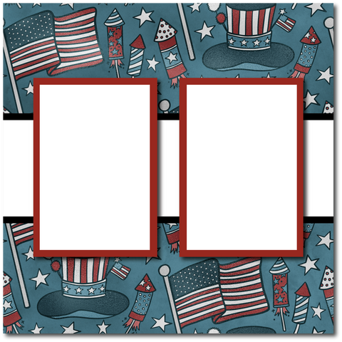 Fourth of July - 2 Frames - Blank Printed Scrapbook Page 12x12 Layout