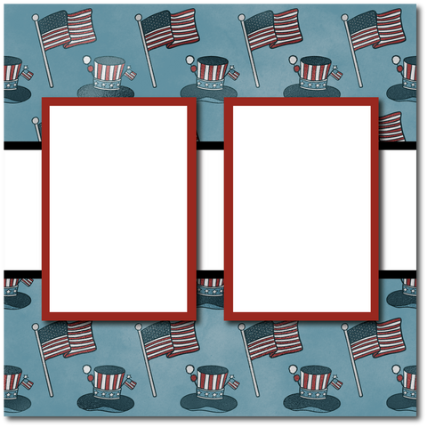 American Flags - 2 Frames - Blank Printed Scrapbook Page 12x12 Layout