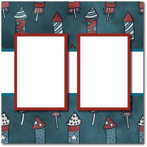 Fireworks - 2 Frames - Blank Printed Scrapbook Page 12x12 Layout