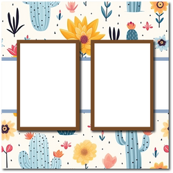 Floral Cactus - 2 Frames - Blank Printed Scrapbook Page 12x12 Layout