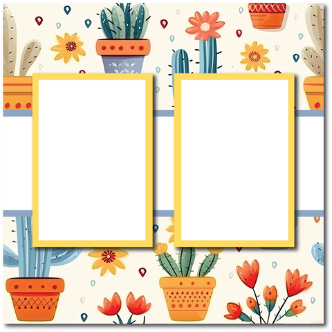 Floral Cactus - 2 Frames - Blank Printed Scrapbook Page 12x12 Layout