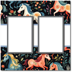 Floral Horses - 2 Frames - Blank Printed Scrapbook Page 12x12 Layout