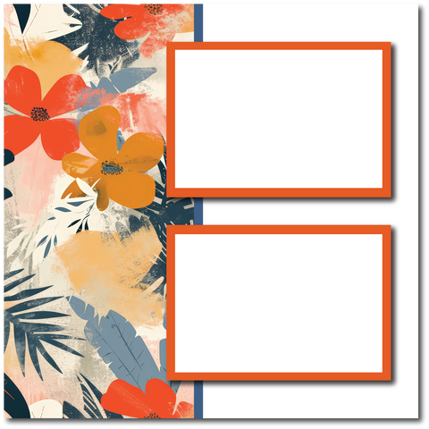 Abstract Floral - 2 Frames - Blank Printed Scrapbook Page 12x12 Layout