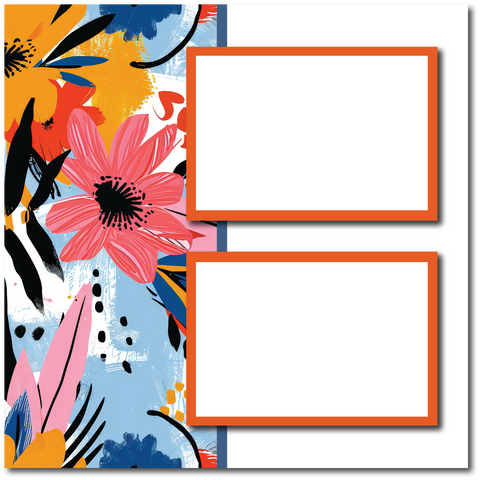 Abstract Floral - 2 Frames - Blank Printed Scrapbook Page 12x12 Layout