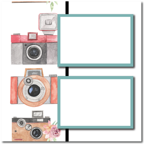 Cameras - 2 Frames - Blank Printed Scrapbook Page 12x12 Layout