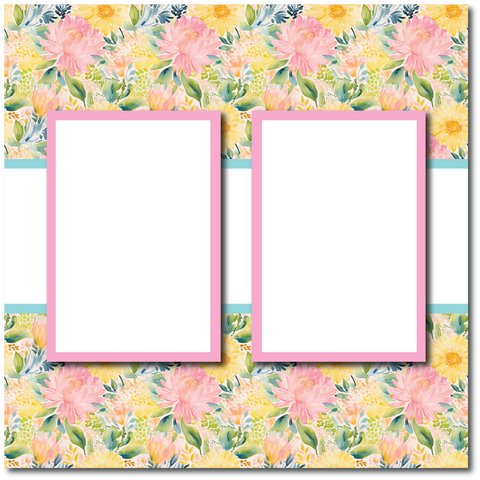 Florals - 2 Frames - Blank Printed Scrapbook Page 12x12 Layout